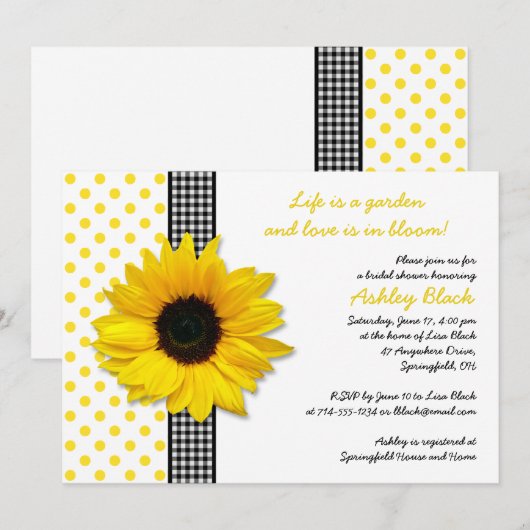 Sunflower Polka Dot Gingham Vrijgezellenfeest Invi Kaart (Voorkant / Achterkant)