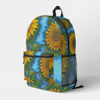 Sunflower Print Backpack Yellow Blue Black Bedrukte Rugzak