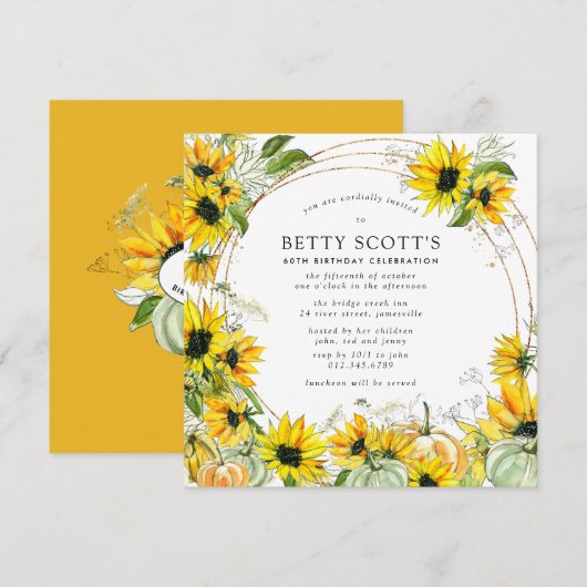 Sunflower Pumpkin Autumn Herfst 60th Birthday Kaart (Voorkant / Achterkant)
