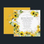 Sunflower Pumpkin Autumn Herfst 60th Birthday Kaart<br><div class="desc">De liefst 60ste uitnodiging voor een verjaardagsfeestje begint met een elegant rond goudlijst dat is versierd met waterverf zonnebloemen en pompoenen. Goud glitter en confetti worden erin gestrooid om er een extra dimensie aan te geven. De uitnodiging terug is goudgeel. Een zonnebloem en pompoen lijsten een ovaal met de naam...</div>