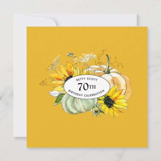 Sunflower Pumpkin Autumn Herfst 70th Birthday Kaart (Achterkant)