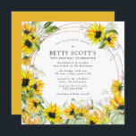 Sunflower Pumpkin Autumn Herfst 70th Birthday Kaart<br><div class="desc">Mooie waterverf zonnebloemen en pompoenen creëer een feestelijke grens voor deze uitnodiging voor een 70e verjaardag. Een modern, rond goud lijst met gouden confetti laat je partijgegevens zien. De achterkant van de uitnodiging is diep goudgeel met een zonnebloem en pompoenontwerp. Het bevat een ovaal met de naam van de verjaardag...</div>