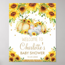 Sunflower Pumpkin Elephant Baby shower Welkom Poster