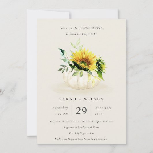 Sunflower Pumpkin Floral Couples Shower Invite Bedankkaart (Voorkant)