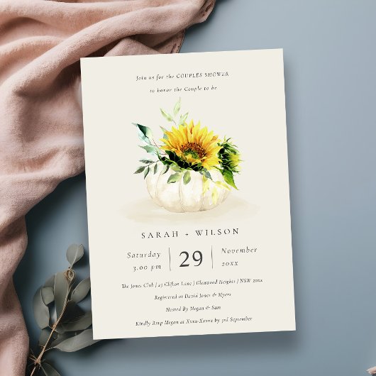 Sunflower Pumpkin Floral Couples Shower Invite Bedankkaart