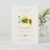 Sunflower Pumpkin Floral Save the Date Invite Bedankkaart (Staand voorkant)