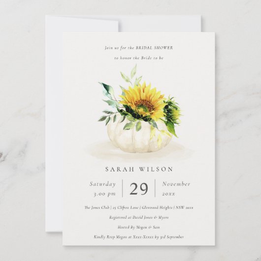 Sunflower Pumpkin Floral Vrijgezellenfeest Invite Bedankkaart (Voorkant)