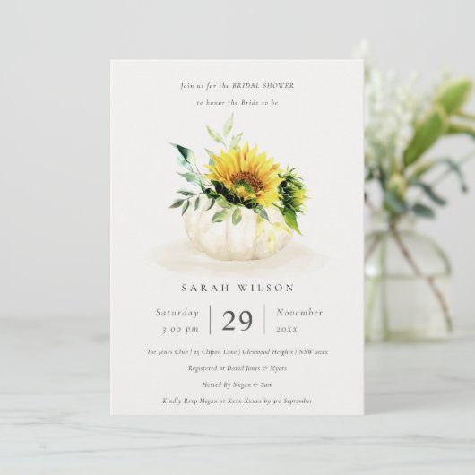 Sunflower Pumpkin Floral Vrijgezellenfeest Invite Bedankkaart (Staand voorkant)