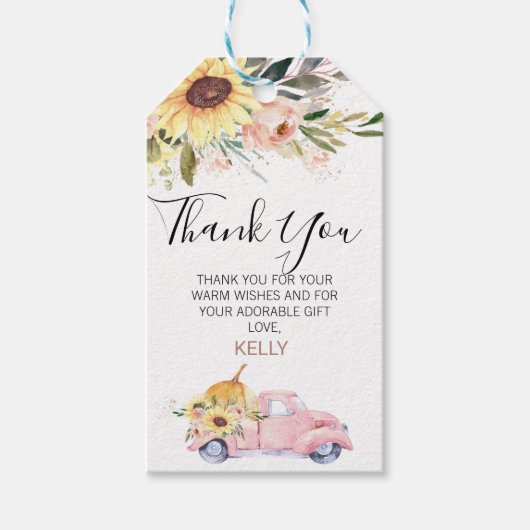 Sunflower Pumpkin Truck Baby shower Dank u Cadeaulabel (Voorkant)