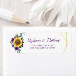 Sunflower Purple Floral Geometric Gold Address Etiket