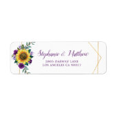 Sunflower Purple Floral Geometric Gold Address Etiket (Voorkant)
