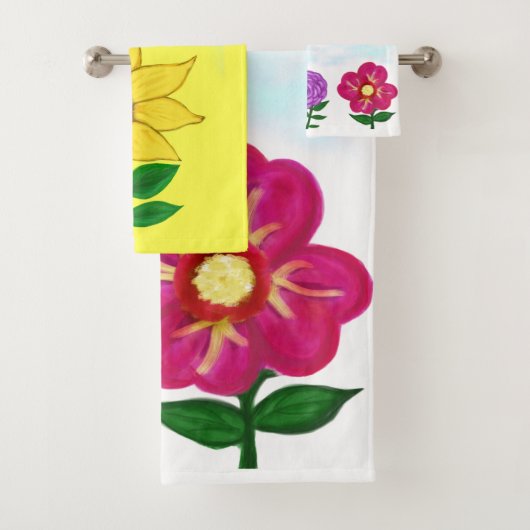 Sunflower Purple Flower Pink Flower Yellow Bad Handdoek (Insitu)