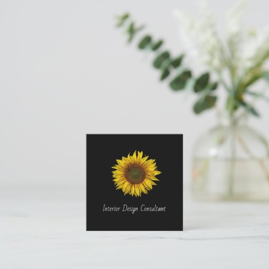 Sunflower QR code Interior Designer Black White  Vierkante Visitekaartje (Staand voorkant)