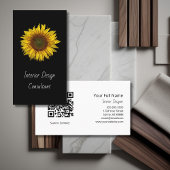 Sunflower QR code Interior Designer Modern Black  Visitekaartje
