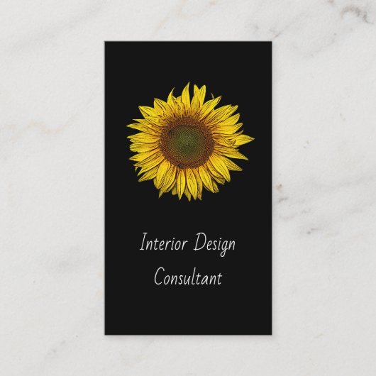 Sunflower QR code Interior Designer Modern Black  Visitekaartje (Voorkant)