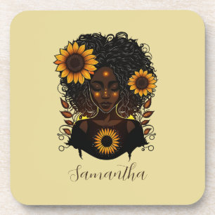 Sunflower Queen Afro Woman Bier Onderzetter