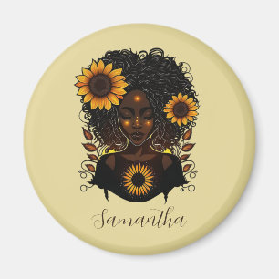 Sunflower Queen Afro Woman Magneet