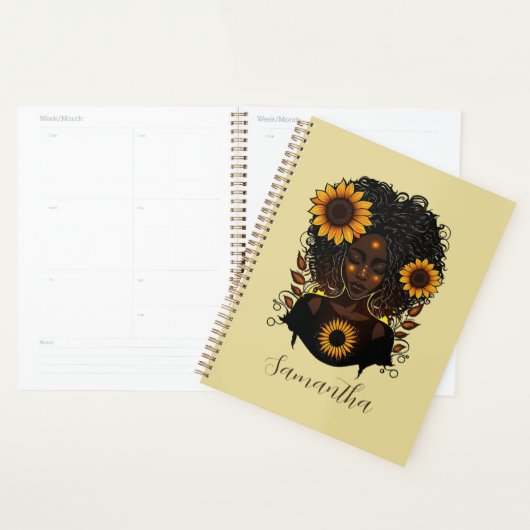 Sunflower Queen Afro Woman Planner (Display)
