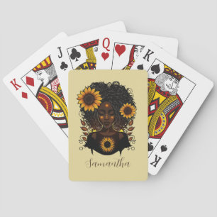 Sunflower Queen Afro Woman Pokerkaarten