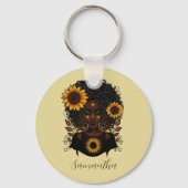 Sunflower Queen Afro Woman Sleutelhanger (Voorkant)