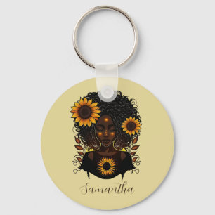 Sunflower Queen Afro Woman Sleutelhanger