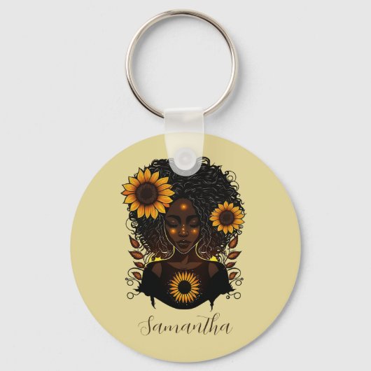 Sunflower Queen Afro Woman Sleutelhanger (Achterkant)