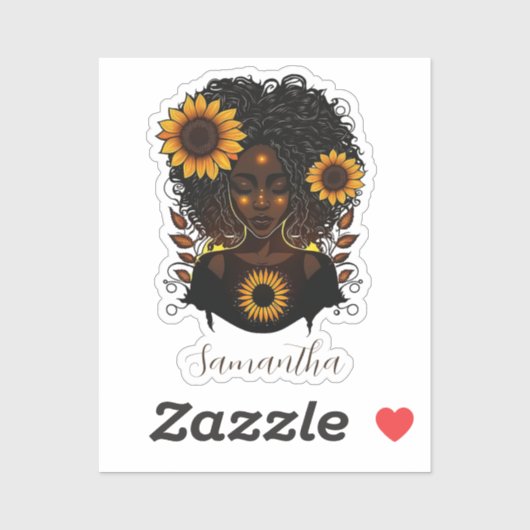 Sunflower Queen Afro Woman Sticker (Vel)