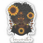 Sunflower Queen Afro Woman Sticker (Voorkant)