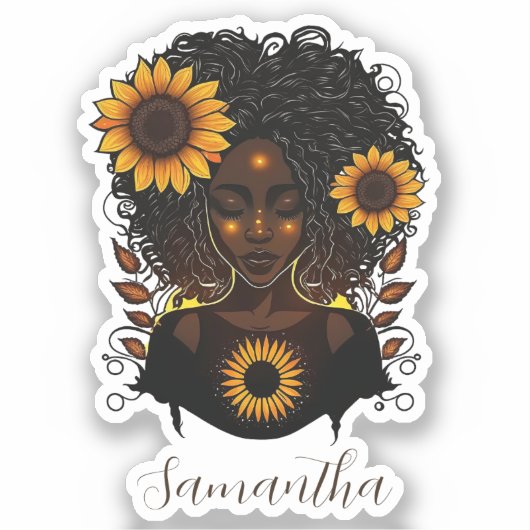 Sunflower Queen Afro Woman Sticker (Voorkant)