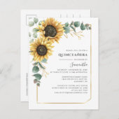Sunflower Quinceanera Greenery 15e verjaardag Uitnodiging Briefkaart (Voorkant / Achterkant)