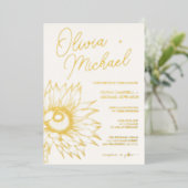 Sunflower Real Gold Foil Minimalist Weddenschap Go Folie Uitnodiging (Staand Voorkant)