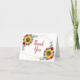 Sunflower Red Floral Geometric Wedding Bedankkaart