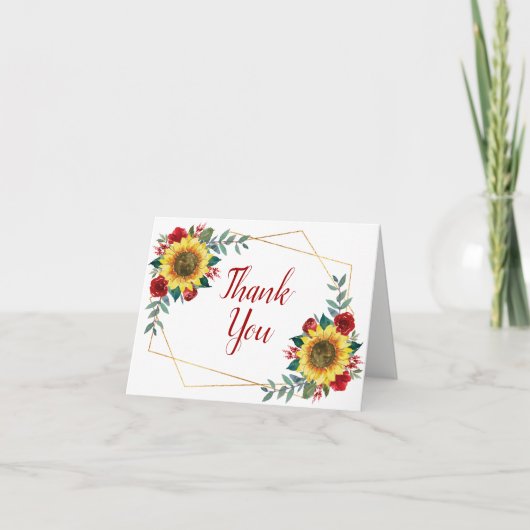 Sunflower Red Floral Geometric Wedding Bedankkaart (Voorkant)