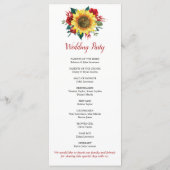 Sunflower Red Floral Geometric Wedding Programmakaart (Achterkant)