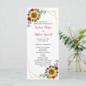Sunflower Red Floral Geometric Wedding Programmakaart (Staand voorkant)