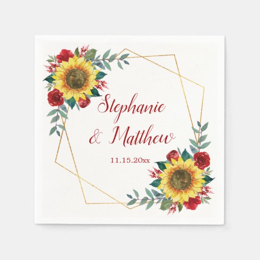 Sunflower Red Floral Geometric Wedding Servet (Voorkant)