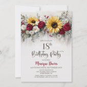Sunflower Red Rose Floral 18th Birthday Party Kaart (Voorkant)