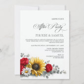 Sunflower Red Rose Floral Wedding After Party Kaart (Voorkant)