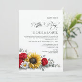 Sunflower Red Rose Floral Wedding After Party Kaart (Staand voorkant)