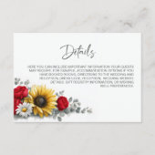 Sunflower Red Rose Floral Wedding Details Informatiekaartje (Voorkant)
