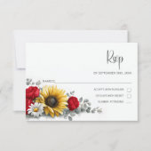 Sunflower Red Rose Floral Wedding RSVP Kaartje (Voorkant)