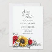 Sunflower Red Rose Floral Wedding Save the Date (Voorkant)