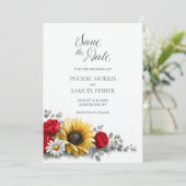 Sunflower Red Rose Floral Wedding Save the Date (Staand voorkant)