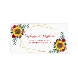 Sunflower Red Rose Geometric Gold Address Etiket