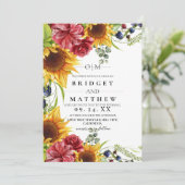  Sunflower Red Rose Watercolor Wedding Invitation Kaart (Staand voorkant)