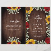 Sunflower Red Roses Rustic Folded Wedding Programm (Voorkant)