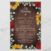 Sunflower Red Roses Rustic Wood Wedding Programme (Voorkant)