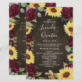 Sunflower Red Roses Rustic Wood Wedding Programs (Voorkant / Achterkant)