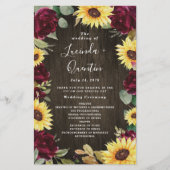 Sunflower Red Roses Rustic Wood Wedding Programs (Voorkant)