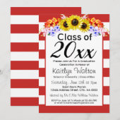 Sunflower Red Stripe Gradupe Party Kaart (Voorkant / Achterkant)